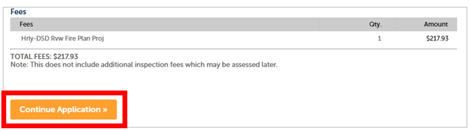 A screenshot showing where to click on the "Continue Application" button. 