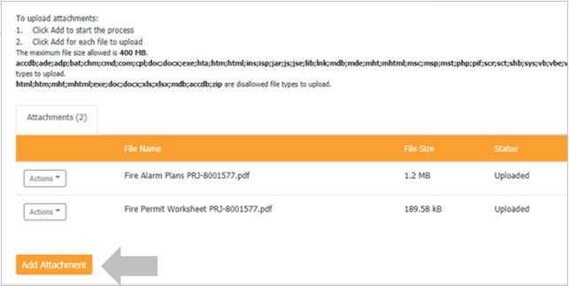 A screenshot showing the location of the "Add Attachment" button. 