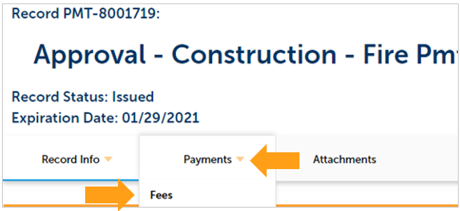 A screenshot showing how to generate the Invoice report, click the “Payments” tab and then “Fees.”