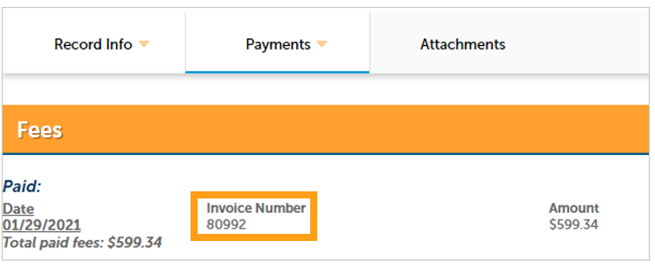 A screenshot showing where the invoice number is displayed on the screen. 