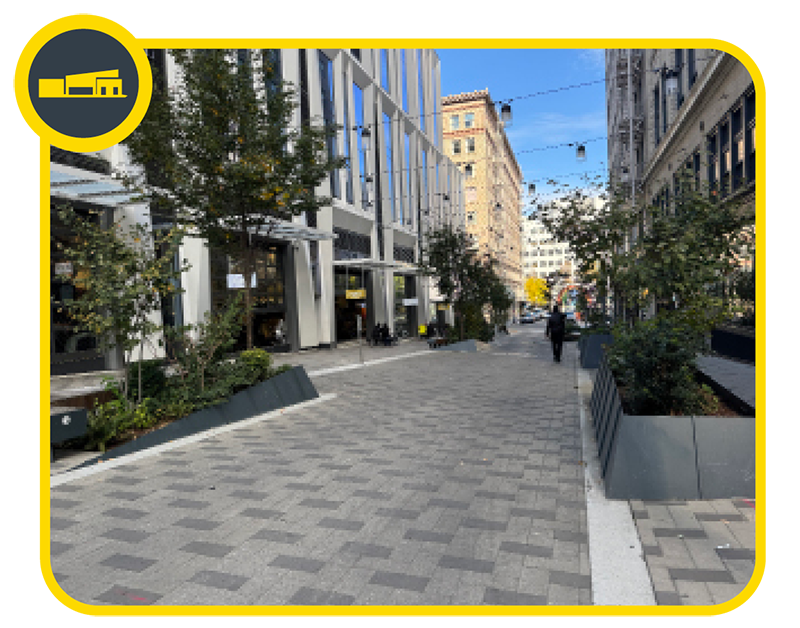 Street between commercial buildings