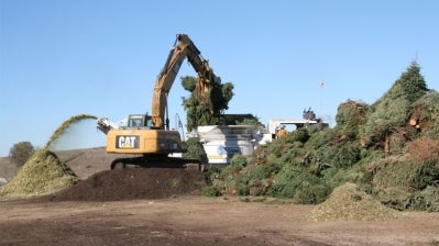 Construction vehicle recycling christmas trees