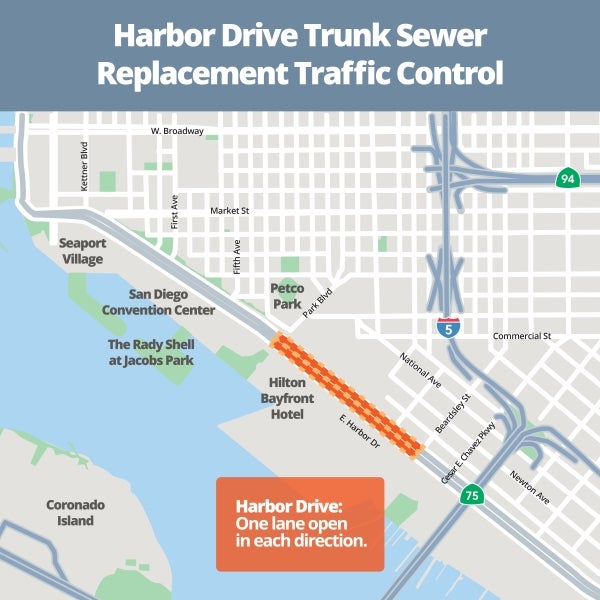 Map of Harbor Drive Trunk Sewer project area.
