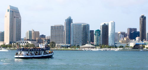 Ferry boat and San Diego skyline