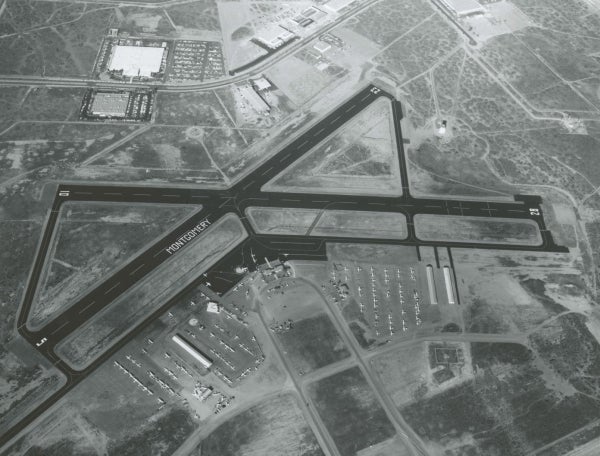 This is an aerial photo of Montgomery-Gibbs Executive Airport in 1967.