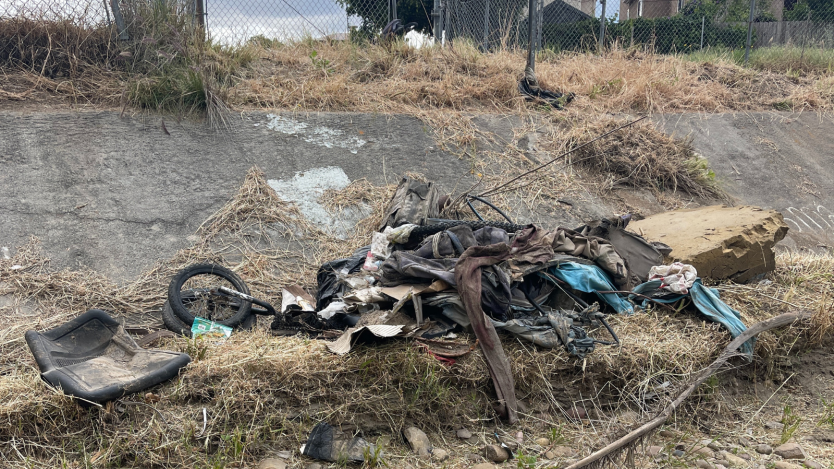 Trash dumped in a San Diego channel