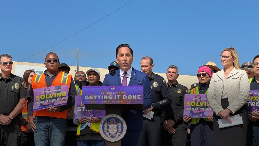 Mayor Todd Gloria speaking at a press conference regarding the FY24 proposed budget