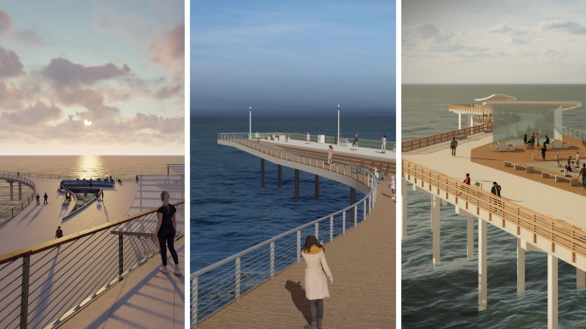 Renderings of the three OB Pier designs. 