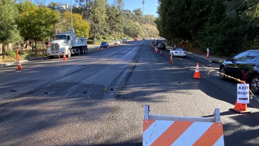 Slurry seal road repair Collwood Boulevard