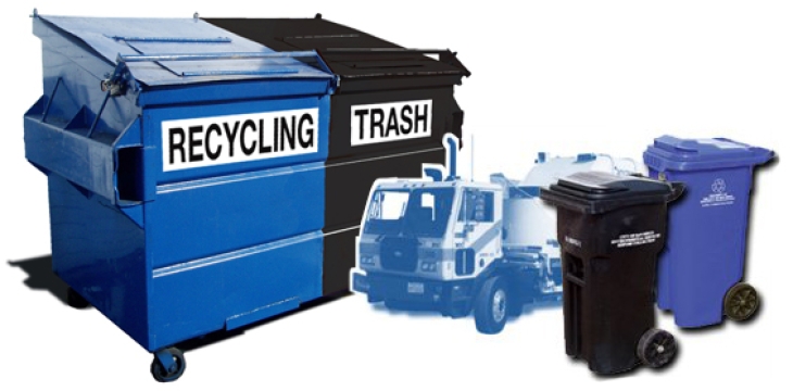 Photo Collage of Recycling Containers&#44; Trash Containers and Truck