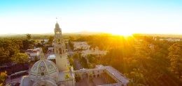 Balboa Park overhead shot at sunset