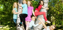 several kids in a tree