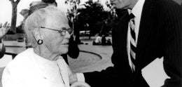 Pete Wilson and Bea Evenson&#44; Fountain Plaque Dedication