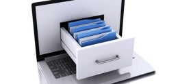 Graphic of Laptop with File Cabinet Drawer Coming out of the Screen