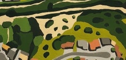 Susan Logoreci painting of aerial view of chollas creek and surrounding neighborhood