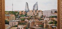 Framed photo of Baku Azerbaijan in gold ornate frame