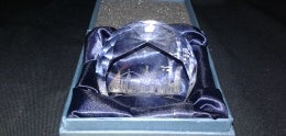 Mulitfaceted Glass Paperweight&#44; round with Hong Kong Skyline