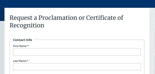 Request a Proclamation or Certificate of Recognition