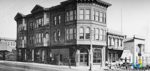 Kuhn Building at Fourth and D (now Broadway) in 1887
