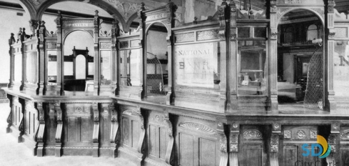 Interior of Consolidated National Bank at Fifth and C in 1887
