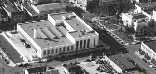 1939 Aerial View of Post Office and Carnegie Library