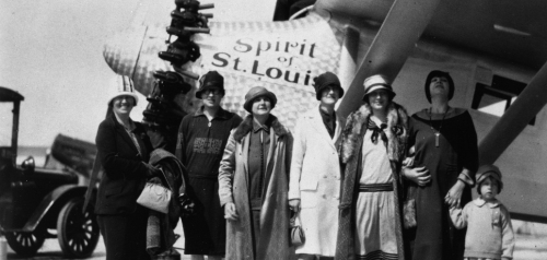 Women and a Child with Charles Lindbergh's Spirit of St. Louis