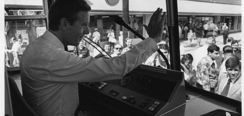 Pete Wilson in the Driver's Seat at Trolley Dedication