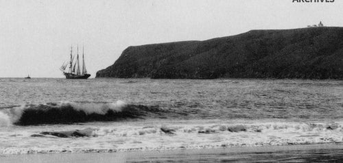 1887 Photo of a Sailing Ship by Point Loma, Lighthouse in View