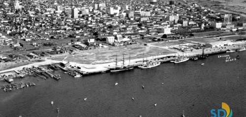 1935 Aerial View of San Diego Waterfront, Star of India
