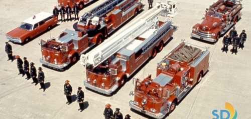 Firemen with their Trucks Circa 1965