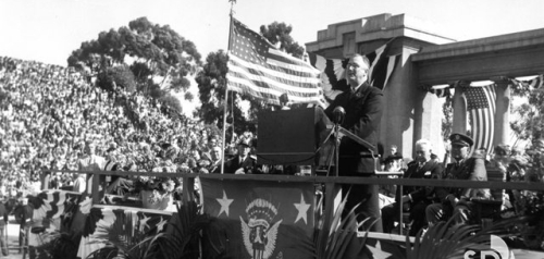 Franklin Roosevelt at Balboa Stadium in 1935