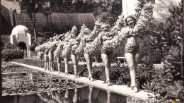 Dancers at the lily pond at the California Pacific International Exposition held in May - November 1935 and February - September 1936