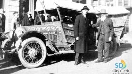 Mayor Edwin Capps and Pioneer Ezra Meeker in 1916