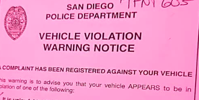 city of san diego vehicle violation notice 