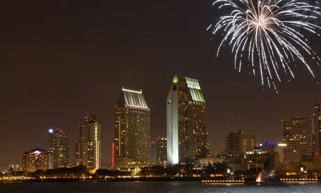 Photo of fireworks over downtown San Diego