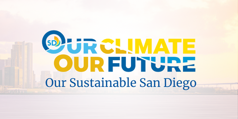 Our Climate, Our Future logo in blue and yellow