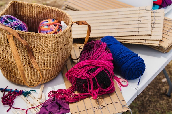 Yarn and other materials used in the Treeline art installation