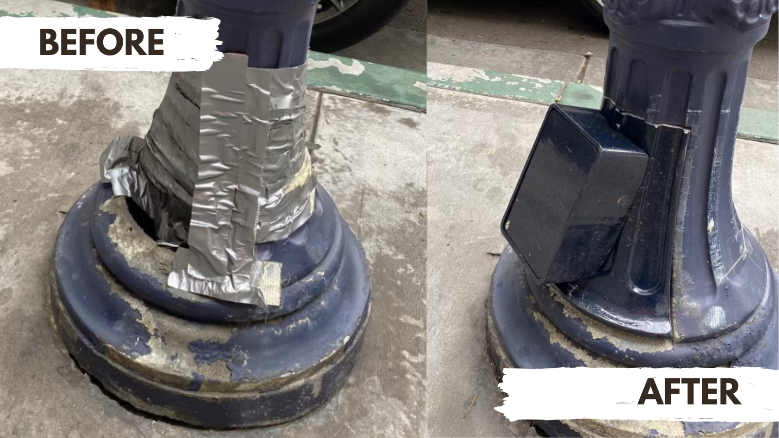 before and after picture of streetlight repairs